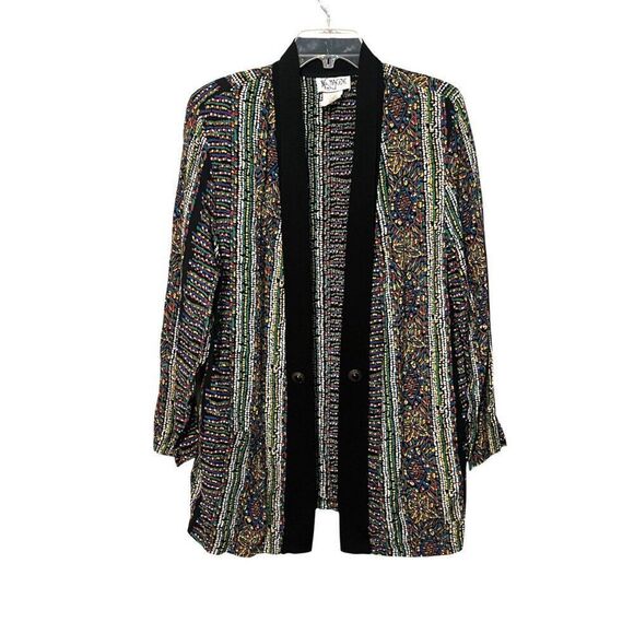 Womens Vintage Maygene Multi Color Global Print Blazer Sz Large - Picture 1 of 8